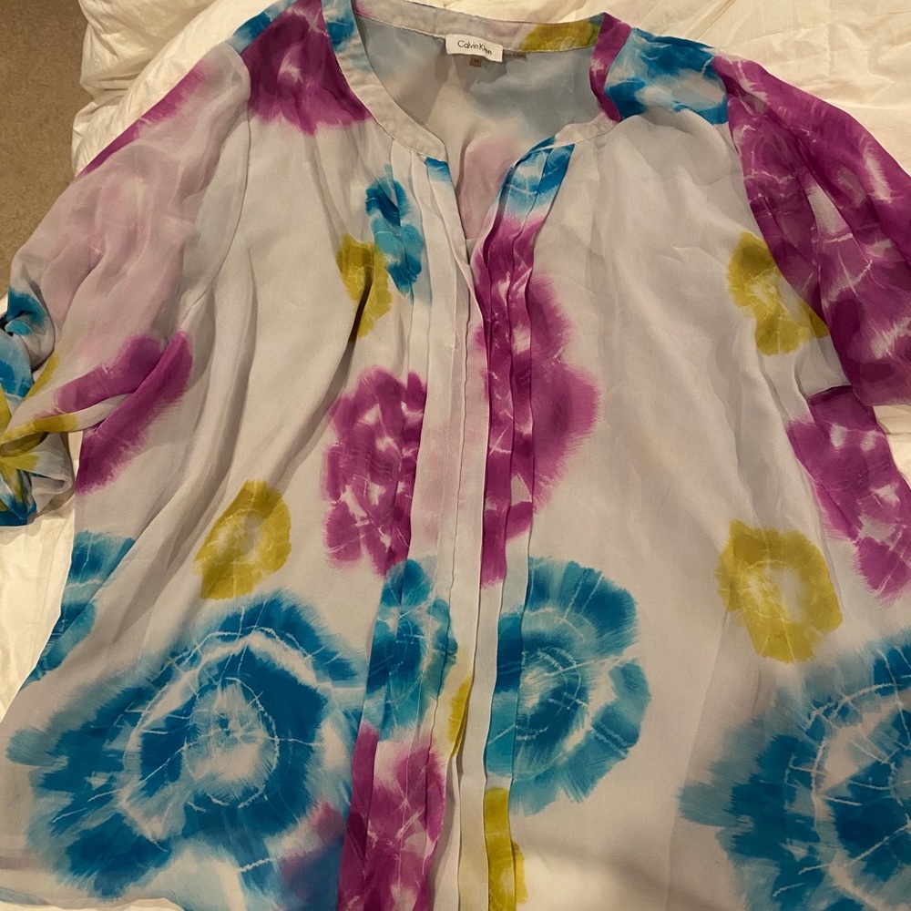 Calvin Klein white tie dye blouse